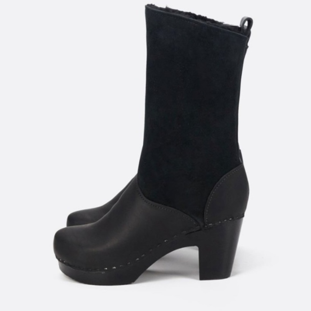 No. 6 9” Pull On Shearling Clog Boot on High Heel